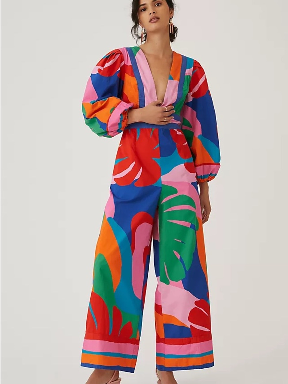 FARM RIO Multicolor Deep V Neck Jumpsuit Size XS